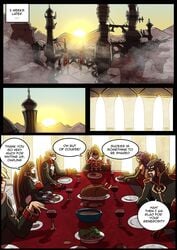 2girls banquet comic dinner_table english_text final_fantasy final_fantasy_xiv kinkymation multiple_girls