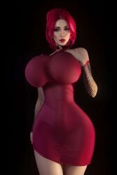 1girls ai_generated alternate_breast_size breasts breasts_bigger_than_head clothed clothed_female dress female female_only hourglass_figure huge_breasts red_hair solo solo_female thighs thin_waist vaako vampire vampire_girl vampire_the_masquerade vampire_the_masquerade_bloodlines velvet_velour wide_hips