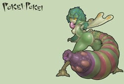 anus ass breasts character_name from_behind full_body green_background green_hair green_skin long_tongue looking_back monster_girl monster_hunter monster_hunter:_world muhut nipples no_humans nude personification pukei-pukei pussy simple_background standing tail tongue tongue_out uncensored wings yellow_eyes