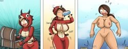 1girls breast_expansion breasts brown_hair comic costume drink drinking female_only fortnite giantess growth half-closed_eyes human inflation large_breasts nude pussy ramirez_(fortnite) slurp_(fortnite) tagme text transformation tricera_ops watermark