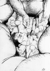 1990s 1998 20th_century 6boys black_and_white bruno_b bukkake chubby circumcised cum_drip cum_in_mouth cum_on_face cum_on_tongue cumshot cumshot_in_mouth eating_cum ejaculation gangbang gay group_sex hairy hairy_belly holding_balls holding_penis male male_only multiple_males multiple_penises one_eye_closed partially_retracted_foreskin retracted_foreskin tongue_out yaoi