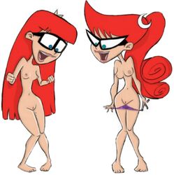 2girls alternate_version_available big_areola blue_eyes breasts cartoon_network cleavage curvy erect_nipples female glasses green_eyes hair_ornament innie_pussy jab johnny_test_(series) light-skinned_female light_skin long_hair mary_test multiple_girls panties red_hair sisters small_breasts straight_hair susan_test test_twins thick_lips twins wide_hips