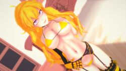 1girls 3d big_breasts blonde_hair blush bra breasts busty female female_only garter_straps half-closed_eyes hand_on_chest hand_on_hip hi_res large_breasts legs logang45 long_hair looking_at_viewer naughty_face navel pose posing purple_eyes rwby seductive seductive_look seductive_smile sensual sexy smile solo sweat thighs thong toned yang_xiao_long
