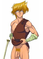 1boy aizenhower balls ballsack caught_in_the_act costume flaccid foreskin joey_wheeler jounouchi_katsuya male male_focus male_only muscular partially_nude penis pubic_hair solo tagme uncut undressing yu-gi-oh!