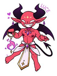 <3 1boy alternate_version_available belly demon_horns demon_tail demon_wings earrings fireball flame grin half-dressed heart holding_object hornbunxx imp jewelry long_ears looking_at_viewer male male_only naughty_face nipples original original_character reaching_towards_viewer red_body red_skin round_head simple_background skimpy_clothes smaller_male solo tattoo teeth_showing text white_eyes