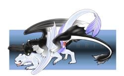 alpha_channel anus bite black_body black_scales blue_background blue_eyes bodily_fluids claws cum cum_in_vagina cum_inside doggystyle dominant dragon dreamworks duo european_mythology female feral feral_on_feral fin from_behind_position fury_(httyd) genital_fluids genitals green_eyes happy hi_res how_to_train_your_dragon light_fury looking_at_another looking_back male male/female moonhybrid mythological_creature mythological_scalie mythology neck_bite night_light_(species) open_mouth penetration penile penile_penetration penis scales scalie sex simple_background smile spark_the_dragon tail tail_fin text tongue watermark western_dragon white_body white_scales white_underside wings