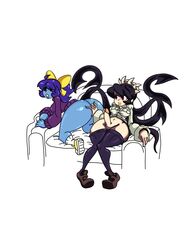 ass ass_grab blue_skin bottomless breasts filia_(skullgirls) futa_on_female futanari intersex itssparkdragonworld marina_(noill) mob_face penis samson_(skullgirls) shoes simple_face skullgirls sneakers sweater