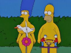 1boy 1girl alternate_breast_size big_breasts big_thighs breasts canonical_scene convenient_censoring convenient_censorship edit edited_screencap embarrassed_nude_female homer_simpson marge_simpson married_couple naked naked_female naked_male natural_born_kissers navel nipples nude nude_female outdoor_nudity outdoors screenshot_edit the_simpsons