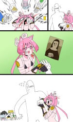 1boy 1girl 6girls anon beat_up black_bikini black_bra bra cat_ears cat_girl cat_tail catgirl crazy_diamond diamond_is_unbreakable echoes_(jjba) female gloves hand hand_holding heaven's_door jojo's_bizarre_adventure killer_queen male mannungei mona_lisa pink_hair pink_sclera punch punching rule_63 snaggle_tooth star_platinum the_hand_(jjba) white_pupils