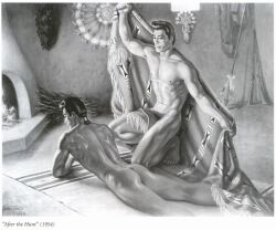 1954 fine_art gay george_quaintance male male_only no_visible_genitalia original yaoi monochrome archived_source
