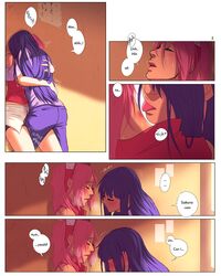 comic dark_blue_hair english_text female female_only green_eyes hugging hyuuga_hinata licking_neck multiple_girls naruto naruto_shippuden pink_hair sakura_haruno slj text trembling white_eyes yuri