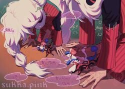 1boy az_(pokemon) bent_over blush cum english_text erection fellatio floette floette_(eternal) koonago long_hair old old_man oral penis penis_hug pinstripe_pattern pinstripe_vest pokemon pokemon_legends:_z-a pokemon_xy pokephilia shirt size_difference speech_bubble stitched_clothes sugarsukka very_long_hair vest white_shirt