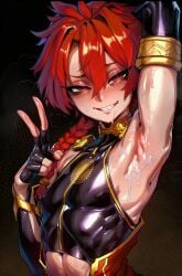 1boy 2026 2d absurd_res absurd_resolution absurdres ai_generated alexander_(fate/grand_order) arm_up armpits black_gloves blush braid covered_nipples crop_top cum cum_on_body fate/grand_order fate_(series) fingerless_gloves gloves gold_trim grin hair_between_eyes hair_over_shoulder hi_res high_quality high_resolution highres image light-skinned_male long_hair looking_at_viewer maddogai male male_focus male_only otoko_no_ko patreon patreon_username red_eyes red_hair sharp_teeth shiny_skin single_braid smile solo steaming_body sweat sweatdrop sweating sweaty sweaty_body teeth toned toned_male uncensured upper_body v watermark wet wet_body