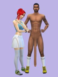 1boy 1girls 2018 3d balls beard big_balls big_penis blue_topwear bracelet clothed_female clothed_female_nude_male dark-skinned_male dark_skin devious_desires deviousdesires facial_hair female interracial jewelry long_penis male matrixsims nude nude_male penis red_hair redhead simple_background skirt stocking straight surprise tattoo tennis testicles the_sims the_sims_4