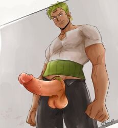 1boy angry_face balls ballsack bara bara_tiddies bara_tits barazoku beefy big_balls big_dick_energy big_penis big_testicles bigger_male broad_shoulders circumcised circumcision_scar clothed clothing dangling_balls dangling_testicles dressed earrings enormous_penis erect_penis erection frown frowning gay girthy_penis glass glory_hole green_hair green_pubic_hair hanging_balls haramaki haru_z4 horny horny_male huge_cock hunk hyper_penis japanese_male large_penis larger_male looking_away male male_focus male_only manly masculine_male massive_penis monster_cock muscles muscular muscular_male no_underwear one_piece pants_down pants_open penis penis_out pirate pre-timeskip precum precum_drip pubic_hair roronoa_zoro shirt solo solo_focus solo_male tall_male taller_male testicles tough_guy without_underwear yaoi