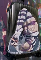 arms_behind_back bagelbomb ball_gag blindfold blindfolded bondage bound bound_ankles bound_arms bound_hands bound_legs fate/strange_fake fate_(series) female female_focus femsub francesca_prelati_(fate) francois_prelati_(fate) gag gagged harness_ball_gag harness_gag png reverse_prayer rope rope_bondage skindentation stockings taped_hands thighhighs