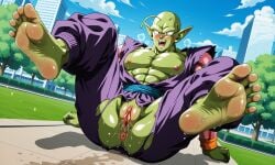 ai_generated alien bald_male barefoot city_background clitoris cuntboy cuntboy/male dragon_ball_z green_skin green_skinned_male male_feet muscular_cuntboy muscular_male namekian outdoors piccolo pussy pussy_juice sweaty torn_clothes wet_anus wet_pussy