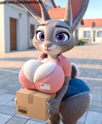 ai_generated anthro big_breasts bimbo breasts bunny bunny_ears bunny_girl female female_only furry giant_breasts gigantic_breasts hyper_breasts judy_hopps large_breasts matriksai rabbit seductive zootopia zootopia_2 delivery_employee delivery_girl uniform