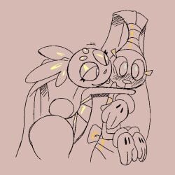 1girls ambiguous_gender anthro big_ass bunny bunny_girl female furry furry_female goldie_(momokattlewds) hug huge_ass hugging momokattlewds puppet silly thick_thighs