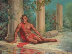 1952 apollo_(mythology) mythology male male_only george_quaintance no_visible_genitalia spying greek_mythology roman_mythology 2boys muscular traditional_media