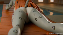 3d_(artwork) anthro anus butt digital_media_(artwork) felid female genitals hi_res mammal momo_(monarquis) monarquis nude nude_female pantherine snow_leopard solo swimming_pool vulva wet wet_body