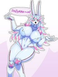 1girls armor blush blushing boots bunny_ears bunny_girl dirty_deeds_done_dirt_cheap female female_only front_view gloves jojo's_bizarre_adventure knee_pads large_ass large_breasts mannungei panties pink_eyes pink_highlights pink_panties rule_63 shoulder_pads silver_hair text thick_thighs thighhighs thighs white_highlights