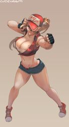 1girls 2018 artist_signature big_breasts breasts canon_genderswap cleavage cutesexyrobutts fatal_fury female female_only female_terry fully_clothed genderswap_(mtf) horny hourglass_figure king_of_fighters large_breasts looking_at_viewer rule_63 snk snk_heroines:_tag_team_frenzy solo terry_bogard voluptuous