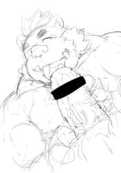 2018 anthro boar chobikuma gouryou licking male male_only mammal mohawk monochrome moobs one_eye_closed oral overweight overweight_male penis porcine tokyo_afterschool_summoners tongue tongue_out tusks wink yaoi