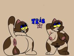 4:3 alpha_channel anthro anus armpit_stubble bent_over big_butt breasts butt calico_cat clipped_ear clitoris domestic_cat felid feline felis female fur genitals hand_behind_head hand_on_hip iris lipstick looking_at_viewer makeup mammal markings mature_female mole_(marking) mole_on_breast montgomery_glands plump_labia presenting presenting_anus r1v3r_styx raised_tail rear_view sagging_breasts slightly_chubby slightly_chubby_female solo tail vulva white_body white_fur yellow_eyes