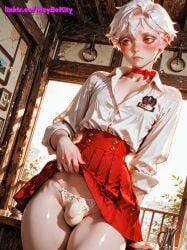 trap yaoi femboy otoko_no_ko 1boy ass ai_generated panties skirt bulge covered_testicles covered_penis