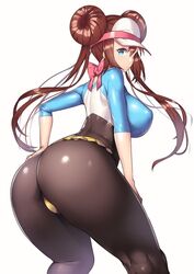 1girls ass big_breasts blue_eyes breasts brown_hair cleavage female female_only huge_ass human large_breasts long_hair looking_at_viewer looking_back nagase_haruhito pantyhose pokemon pokemon_bw2 rosa_(pokemon) solo tight_clothes tight_clothing