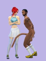 1boy 1girls 2018 3d angry angry_face balls beard big_balls big_penis blue_topwear bracelet breasts clothed_female clothed_female_nude_male curved_penis dark-skinned_male dark_skin devious_desires deviousdesires facial_hair female interracial jewelry light-skinned_female light_skin long_penis male matrixsims medium_breasts nude nude_male pain pale-skinned_female pale_skin penis red_hair redhead simple_background skirt stocking straight surprise tattoo tennis testicles the_sims the_sims_4