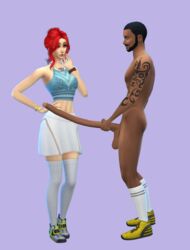 1boy 1girls 2018 3d balls beard big_balls big_penis blue_topwear bracelet clothed_female clothed_female_nude_male curved_penis dark-skinned_male dark_skin devious_desires deviousdesires exhibition exhibitionism facial_hair female interracial jewelry light-skinned_female light_skin long_penis male masturbation matrixsims nude nude_male pale-skinned_female pale_skin penis red_hair redhead simple_background skirt stocking straight surprise tattoo tennis testicles the_sims the_sims_4