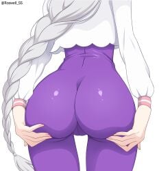 1girls ass_focus ass_grab back_view braided_hair cameltoe elf elf_female emilia_(re:zero) female female_only jumpsuit large_ass re:zero_kara_hajimeru_isekai_seikatsu roswell-ss roswell_ss silver_hair skin_tight_suit solo thighs tight_clothing white_background