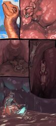 absurd_res ambiguous_fluids big_penis bodily_fluids canid canine comic dinosaur duo fox fox_mccloud genitals gullet hi_res internal jojobiz long_penis male mammal neck_bulge nintendo nude organs penis prehistoric_species reptile saliva saurischian sauropod sauropodomorph scalie star_fox stomach swallowed_alive swallowing throat uvula uvula_grab uvula_play vore