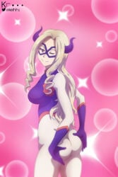 1girls artist_logo ass ass_grab big_breasts blonde_hair bodysuit breasts elbow_gloves female female_only grabbing_own_ass horns keihh mask mount_lady my_hero_academia smile text twitter_username very_long_hair wink yuu_takeyama