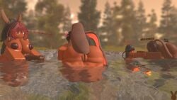 3d 4futas ass_focus brown_hair bunny_ears churrorr34 dialogue horsecock pussy red_eyes red_hair roblox robloxian robot_girl slice_of_life splashing swimming tagme