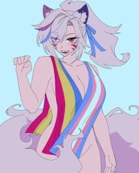 1girls 1transfem convenient_censoring convenient_censorship cyan_background flag fox fox_ears fox_girl fox_tail heterochromia independent_vtuber kemonomimi light-skinned_female light_skin macaron_(artist) nude nyaravt pansexual pansexual_female pansexual_flag pansexual_pride_colors pride_colors strategically_covered tagme tail thigh_up trans_woman transfem transgender transgender_flag transgender_pride_colors transgender_woman vtuber vtuberfanart white_hair