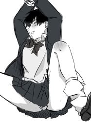 isagi_yoichi blue_lock crossdressing school_uniform crossdressing_male cute_face cute_male cute_expression twink spread_legs widescreen blush blushing blushing_face male male_only male_focus unknown_artist