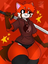 anthro big_thighs black_sclera blouse critters_(poppy_playtime) femboy femboy_only foxylomar furry furry_male furry_only huge_thighs katana male no_humans poppy_playtime poppy_playtime_(chapter_3) protect_critters_(poppyplaytime) red_panda smiling_critters stockings thick_hips thick_thighs twink white_eyes wide_hips wide_thighs yintidy_(poppyplaytime)