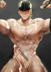 frown frowning blushing embarrassed pretending_not_to_like_it veiny veiny_penis veins haimanga one_piece sword swords swordsman holding_sword bandana bandana_on_head pecs pectorals abs six_pack biceps triceps post-timeskip roronoa_zoro barazoku bara bara_tits bara_tiddies 1boy male male_only male_focus manly masculine_male gay yaoi muscular muscular_male muscles defined_muscles hunk beefy tough_guy bigger_male larger_male broad_shoulders scars scar scar_on_face scar_across_eye scar_on_chest green_hair japanese_male pirate earrings 1other masturbating masturbation masturbating_other questionable_consent holding_penis nude nude_male naked naked_male completely_nude completely_naked pubic_hair green_pubic_hair penis big_penis long_penis girthy_penis big_dick_energy huge_cock balls foreskin_pull retracted_foreskin uncut uncircumcised looking_at_viewer after_orgasm after_masturbation cum cum_on_self cum_on_face cum_on_body cum_on_penis cum_drip cum_dripping cum_dripping_from_penis pleasured