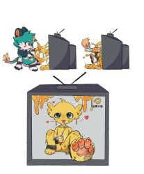 absurd_res alien ambiguous_gender comictf dragon electronics grey_background heart_symbol hi_res humanoid latex latex_creature living_latex mai_ji(golden_eagle_cartoon) male masturbation multiple_panels mythological_creature mythological_scalie mythology non-human non-human_only pawpads paws scalie seductive simple_background slime smile smiling_at_viewer solo television tentacles toony yellow_body yumo(yumo_jiang) yumo_jiang