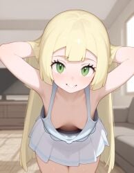 ai_generated blonde_female cleavage focus_on_chest green_eyes lillie_(pokemon) long_hair pokemon slutty_female small_breasts white_body