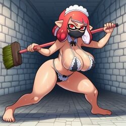 yasuhikonsfw nintendo splatoon animal_humanoid cephalopod cephalopod_humanoid humanoid inkling marine marine_humanoid mollusk mollusk_humanoid big_breasts breasts broom cleaning_tool dungeon face_mask female frown hair hallway looking_at_viewer maid_bikini maid_headdress pose pseudo_hair red_eyes red_hair sagging_breasts scowl solo stone_floor stone_wall tentacle_hair tentacles wall_(structure) wet wet_body ai_generated