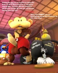 2boys 3d 3d_(artwork) beige_skin bent_over big_penis black_fur bondage bound bound_ankles branded brown_fur coin_bag coins cum cum_dump cum_in_ass cum_leaking_out_of_anus cum_on_ass cum_on_balls cum_on_feet dialogue domination doommusk dubious_consent erection exposed_penis foot_on_face foot_worship furry furry_male furry_only gay haplorhine huffing indoors lire_(doommusk) looking_at_viewer male male_only mario_(series) monkey penguin_suit penis prostitution red_eyes red_shorts rope rope_bondage shirtless shirtless_male stolen_clothes super_mario_bros. super_mario_galaxy_(2026_film) tail taunting text tied_up ukiki white_skin