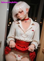 trap yaoi femboy otoko_no_ko 1boy ass ai_generated panties skirt bulge covered_testicles covered_penis