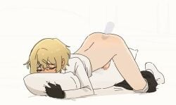 1boy anal anal_sex animated arched_back blonde_hair blush closed_eyes erect_penis erection femboy limbus_company male male_only moan moaning moaning_in_pleasure pants_down penetration penis penis_in_ass pillow pillow_grab pillow_hug project_moon sinclair_(limbus_company) solo solo_focus solo_male tagme video yun70