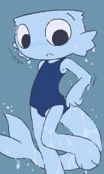 blue_body cartoony crossdressing crossdressing_(mtf) crossdressing_male cute dandy's_world finn_(dandy's_world) gay homosexual homosexual_male lynxfurr male male_focus male_only roblox school_swimsuit sideballs solo swimsuit tail testicles wet wet_body wet_clothes wet_skin