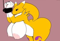 bent_over big_nipples bound_wrists chains digimon digimon_(species) edit edited_art female furry galmgaruda51 huge_breasts renamon