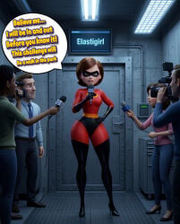 ai_generated annoyed annoyed_expression annoyed_face basement big_ass bodysuit brunette brunette_female brunette_hair bunker camera challenge challenge_accepted confident dark_room elastigirl facility hands_on_hips helen_parr high_heels interview latex mask masked_female meeting microphone milf posing posing_for_the_viewer round_ass speech_bubble superhero superheroine test_subject testing_facility text text_bubble the_incredibles thick thick_ass thick_thighs tight_clothes tight_clothing tight_fit underground